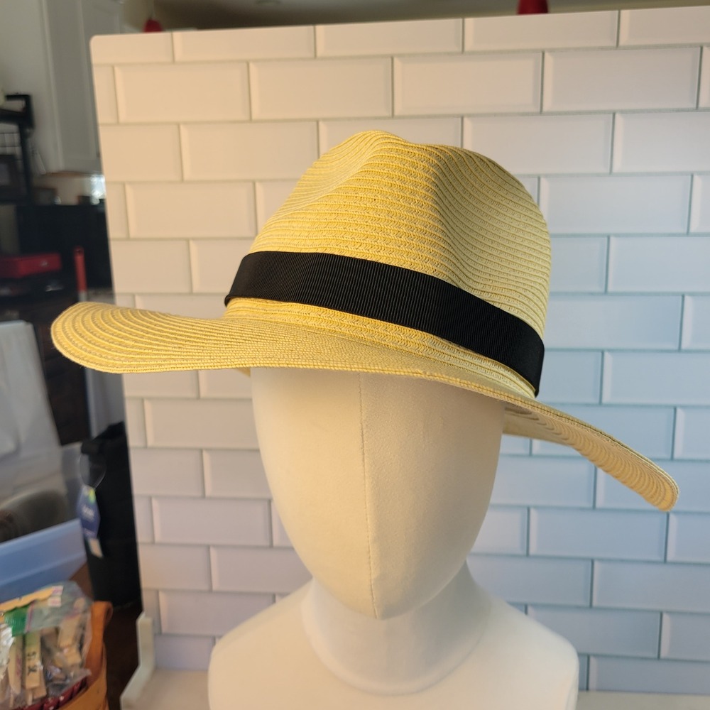 J. Crew Womens Packable Panama Straw Hat Size S/M Blond W/ Black Band Summer
